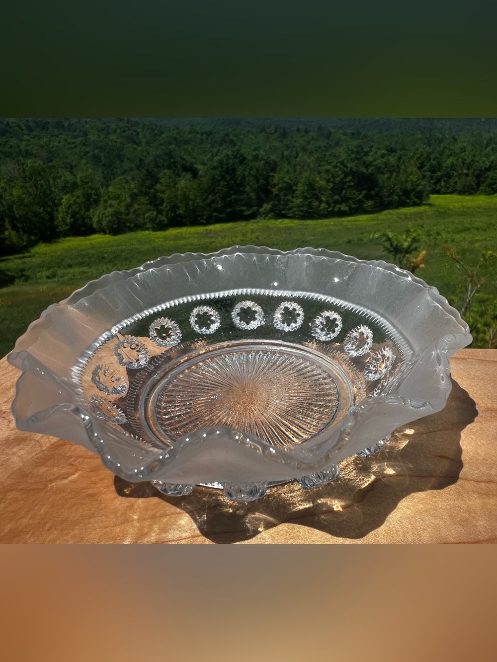 VTG Pressed Glass Candy/Trinket/Jewelry Dish with Frosted Scalloped Edge